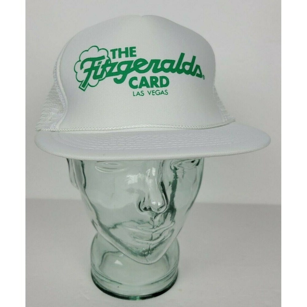 Vintage The Fitzgeralds Card Casino Las Vegas White Mesh Snapback Hat Headmost